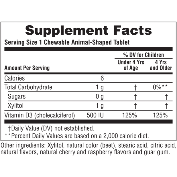 Vitamin D3 Chewable (500 IU) -  Animal Parade